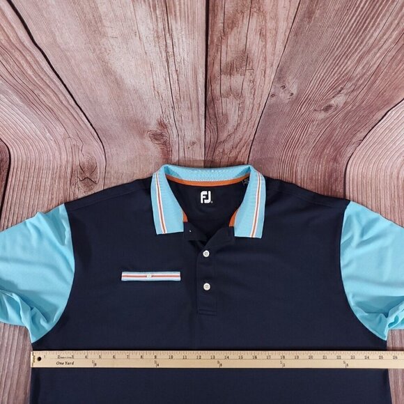 Footjoy FJ Mens Sz XXL Blue Orange Colorblock Striped One Pocket Golf Polo Shirt - Picture 10 of 12